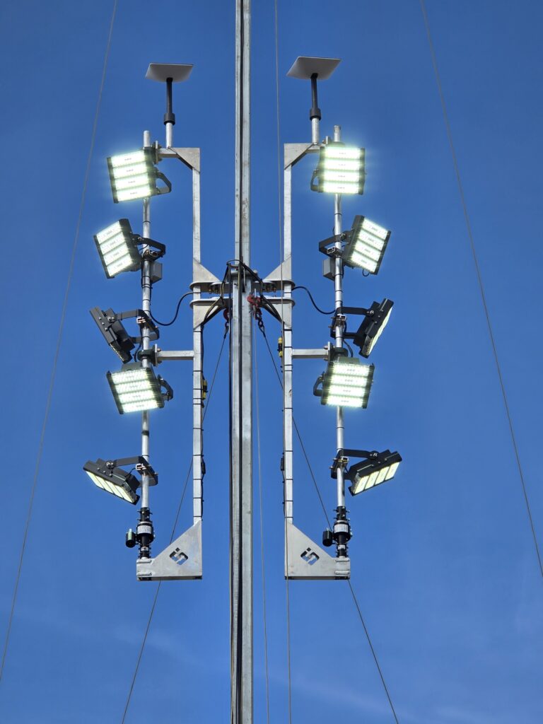 Interceptor Systems 110' Mobile Tower Installation with Generator and Lights.