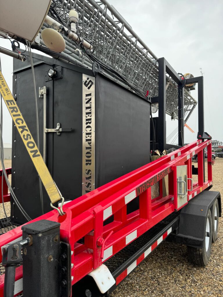 Interceptor Systems 110' Mobile Tower Installation with Server Room and Lights.