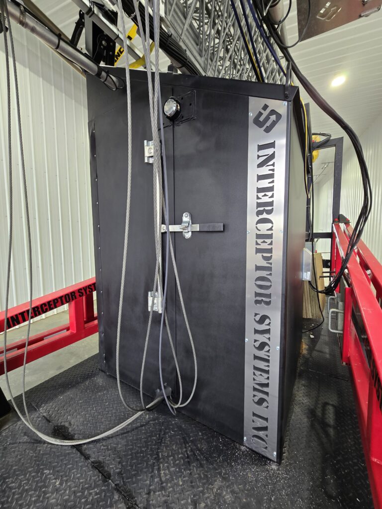 Interceptor Systems 110' Mobile Tower Installation with Server Room and Lights.